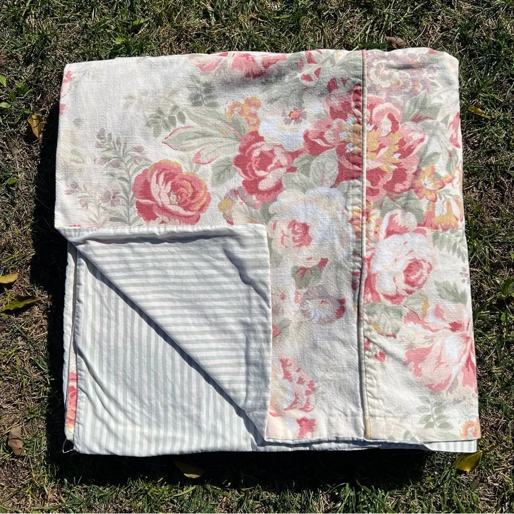 VTG Cottage Country Shabby Duvet Cover Reversible Roses Stripes Ralph Lauren?